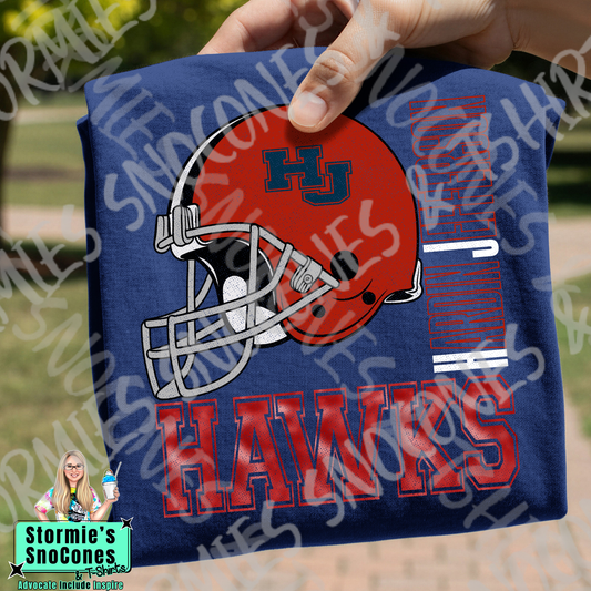 Hardin Jefferson Hawks Football Distressed Hallow Navy Gildan Dryfit Comfort Colors Bella Canvas Shirt