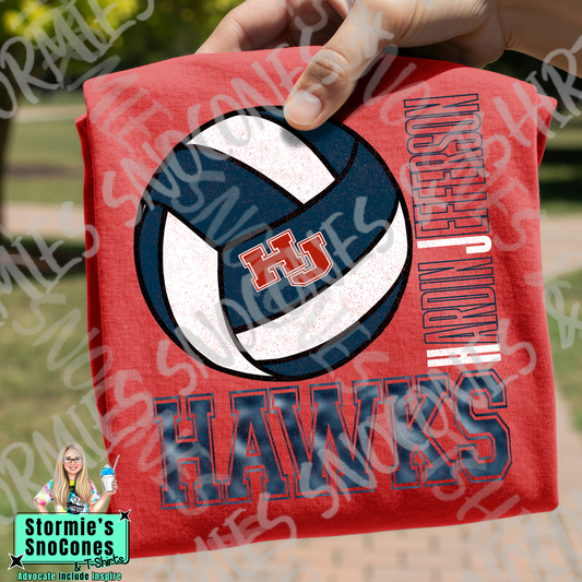 Hardin Jefferson Hawks Volleyball Distressed Hallow Red Gildan Dryfit Comfort Colors Bella Canvas Shirt
