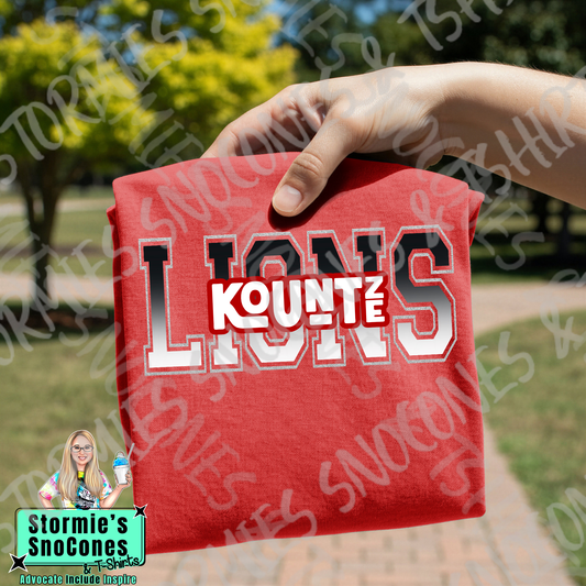 Kountze Lions letter split retro stack Red Gildan Comfort Colors Bella Canvas Shirt