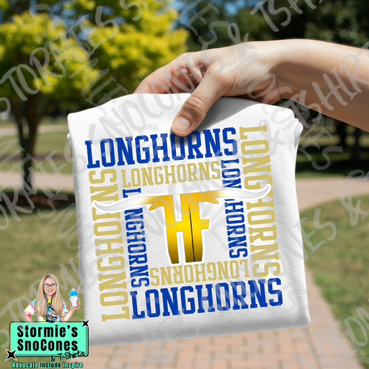 Hampshire Fannett Longhorns Logo Repeat White Gildan Comfort Colors Bella Canvas Shirt