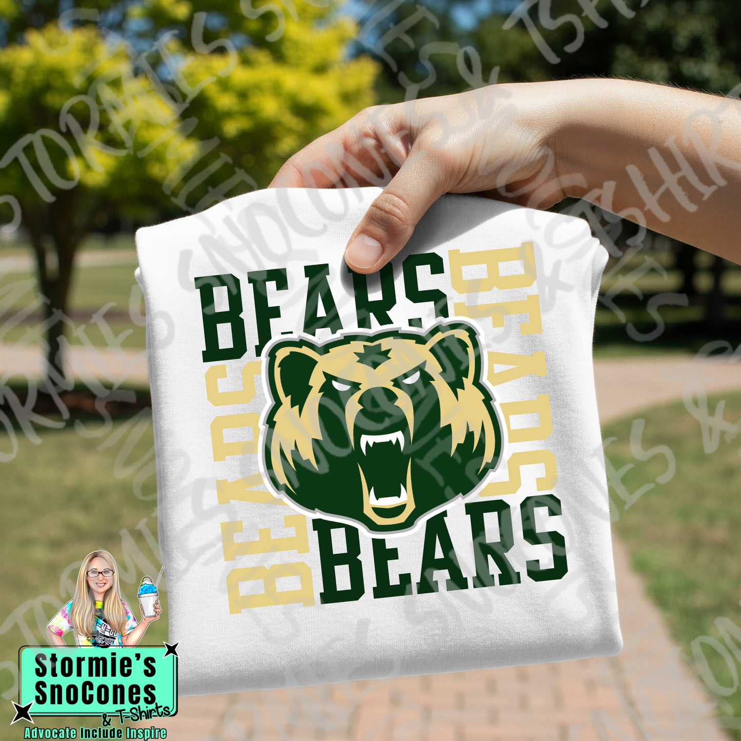Little Cypress-Mauriceville Bears Logo Repeat White Gildan Comfort Colors Bella Canvas Shirt