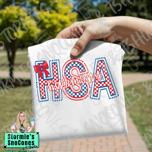 Harmony Science Academy Checkered Doodle Initials White Gildan Comfort Colors Bella Canvas Shirt