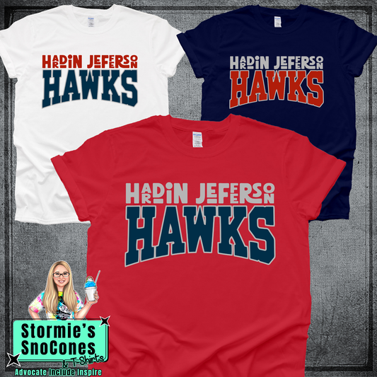 Hawks HJ Retro Stacked Letters  - Dryblend or Dryfit - Short Sleeve Shirt