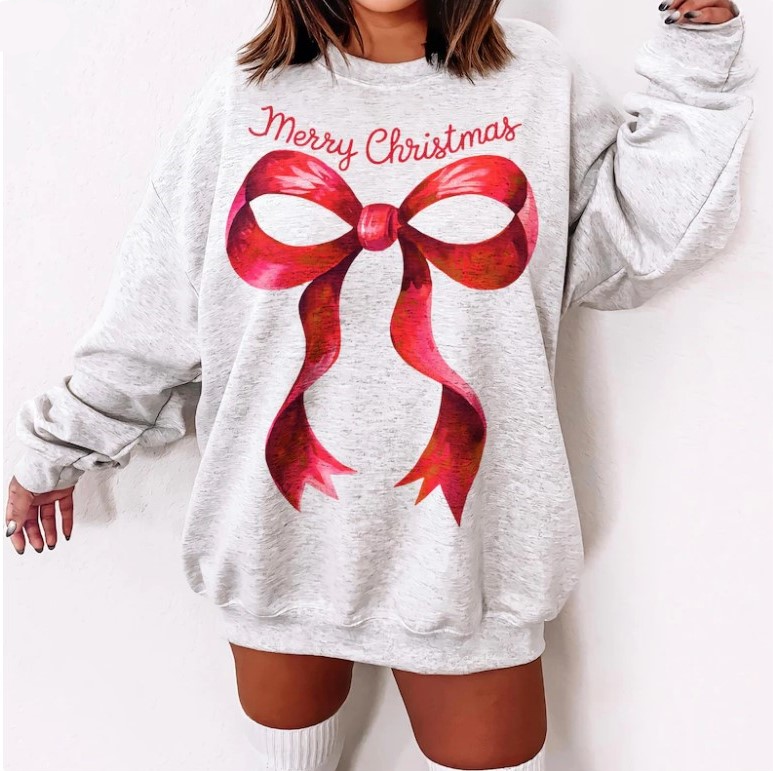 Merry Christmas Large Bow Sweatshirt - Order a size up for oversized look