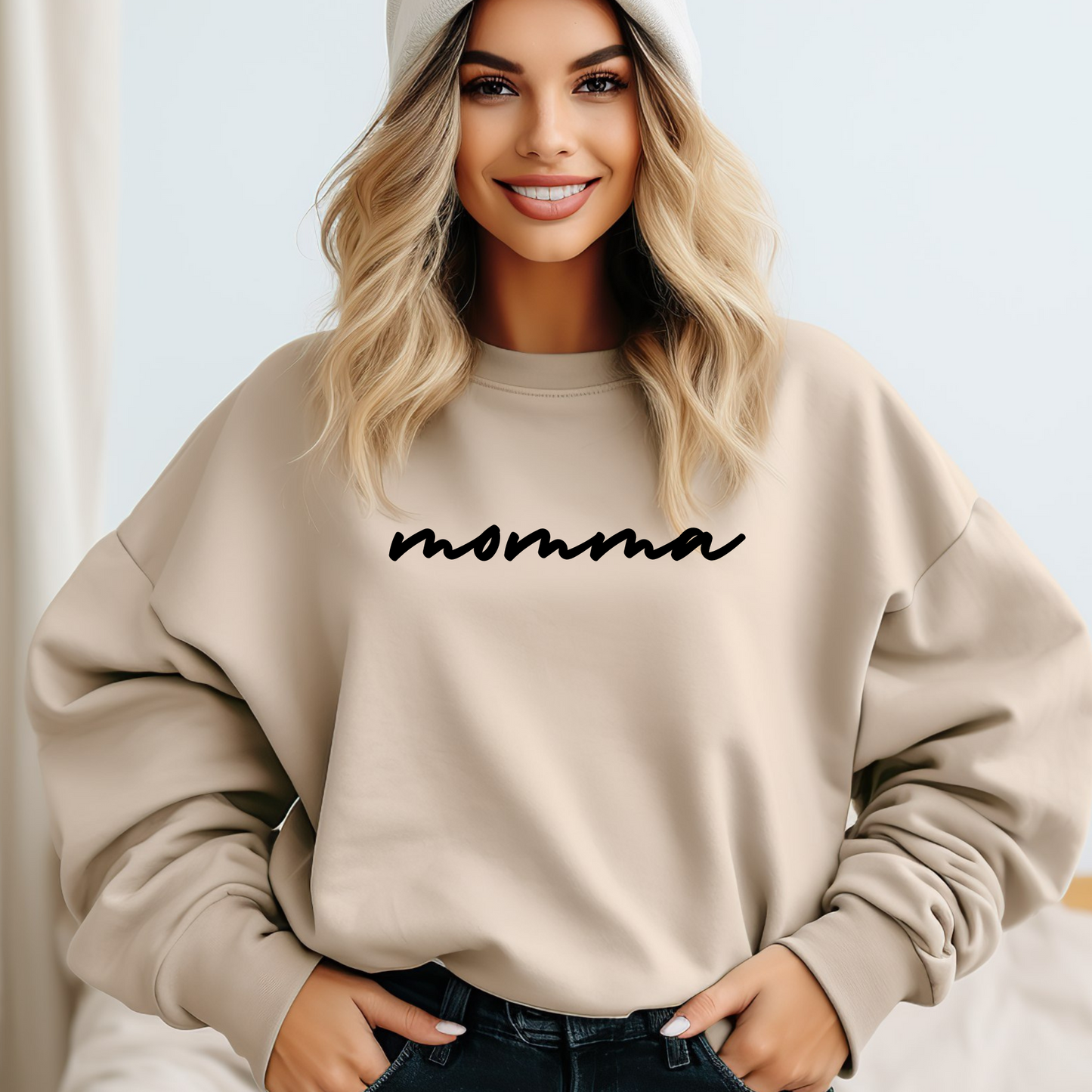 Momma Cursive Tan Sweatshirt