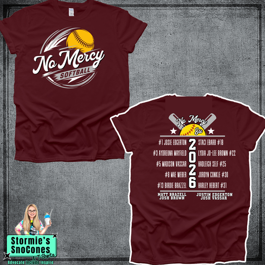 No Mercy Softball 8U 2026 Maroon Shirt
