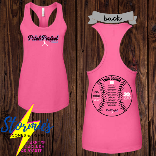 Pitch Perfect softball 8U Twin County 2024 Bella Racer Back Tank Top