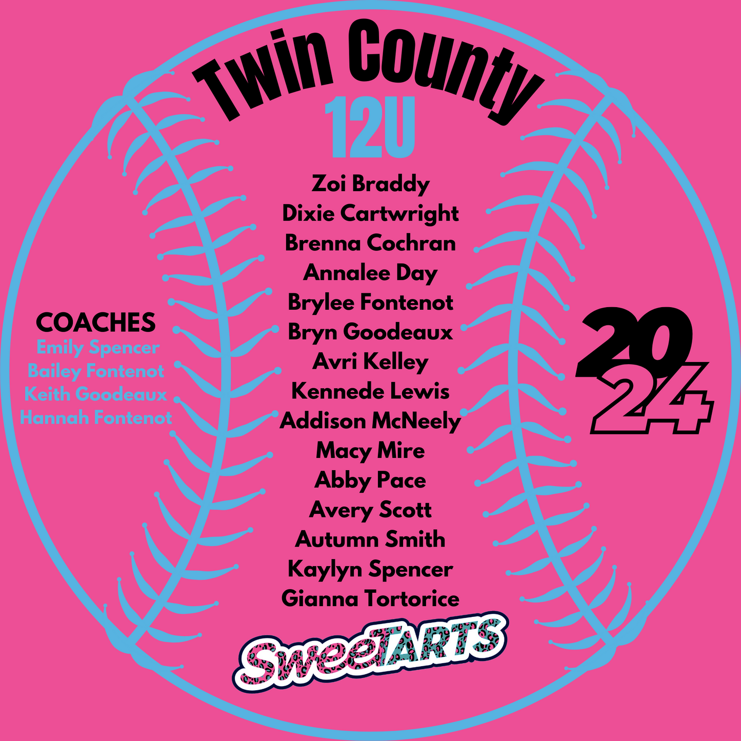 Sweetarts softball 12U Twin County 2024 Girls Pink Tank Top