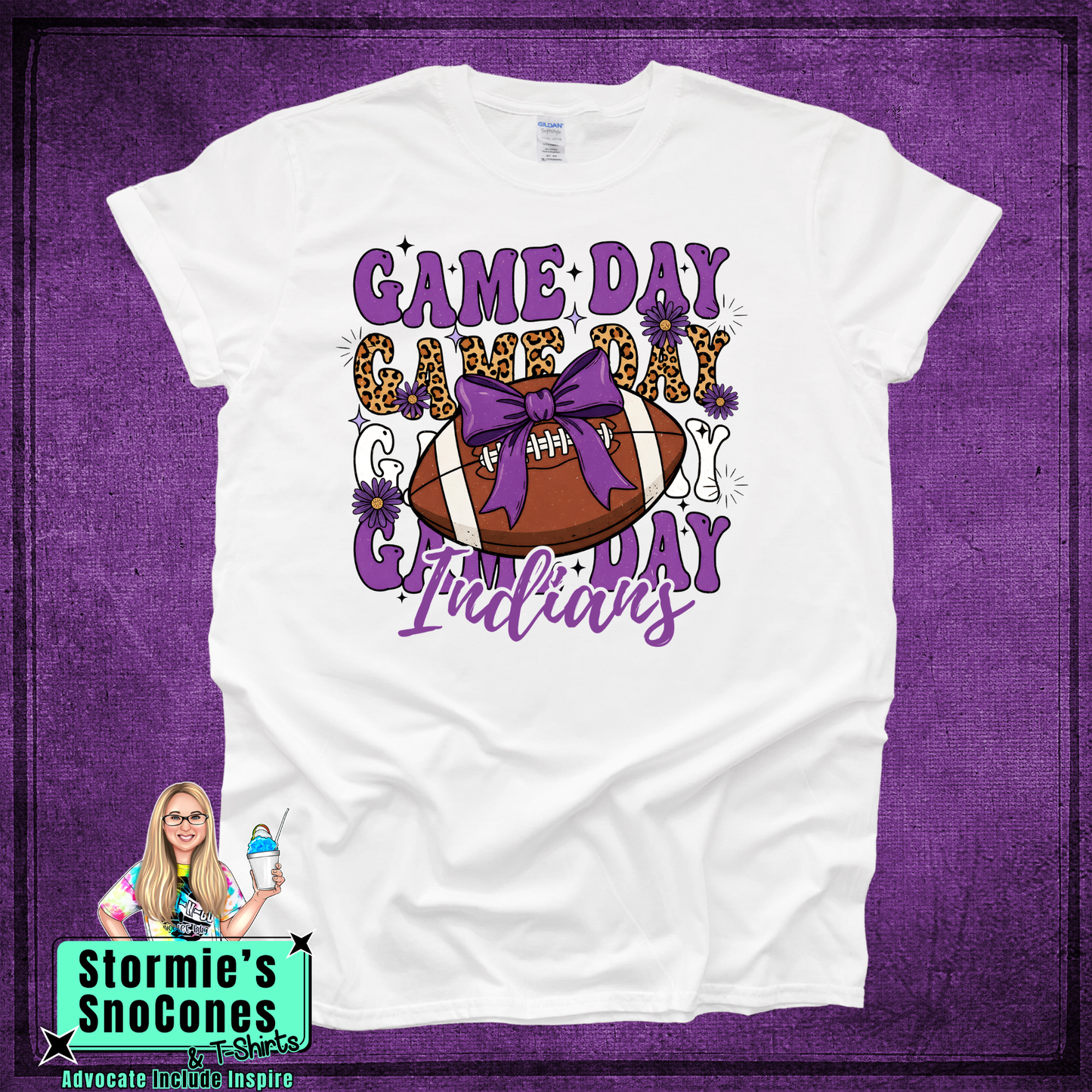 Game Day PNC Indians Football Bow Tshirt