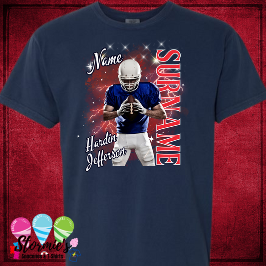 Custom Football or Cheer Lightning Navy Comfort Colors Bella Canvas Shirt