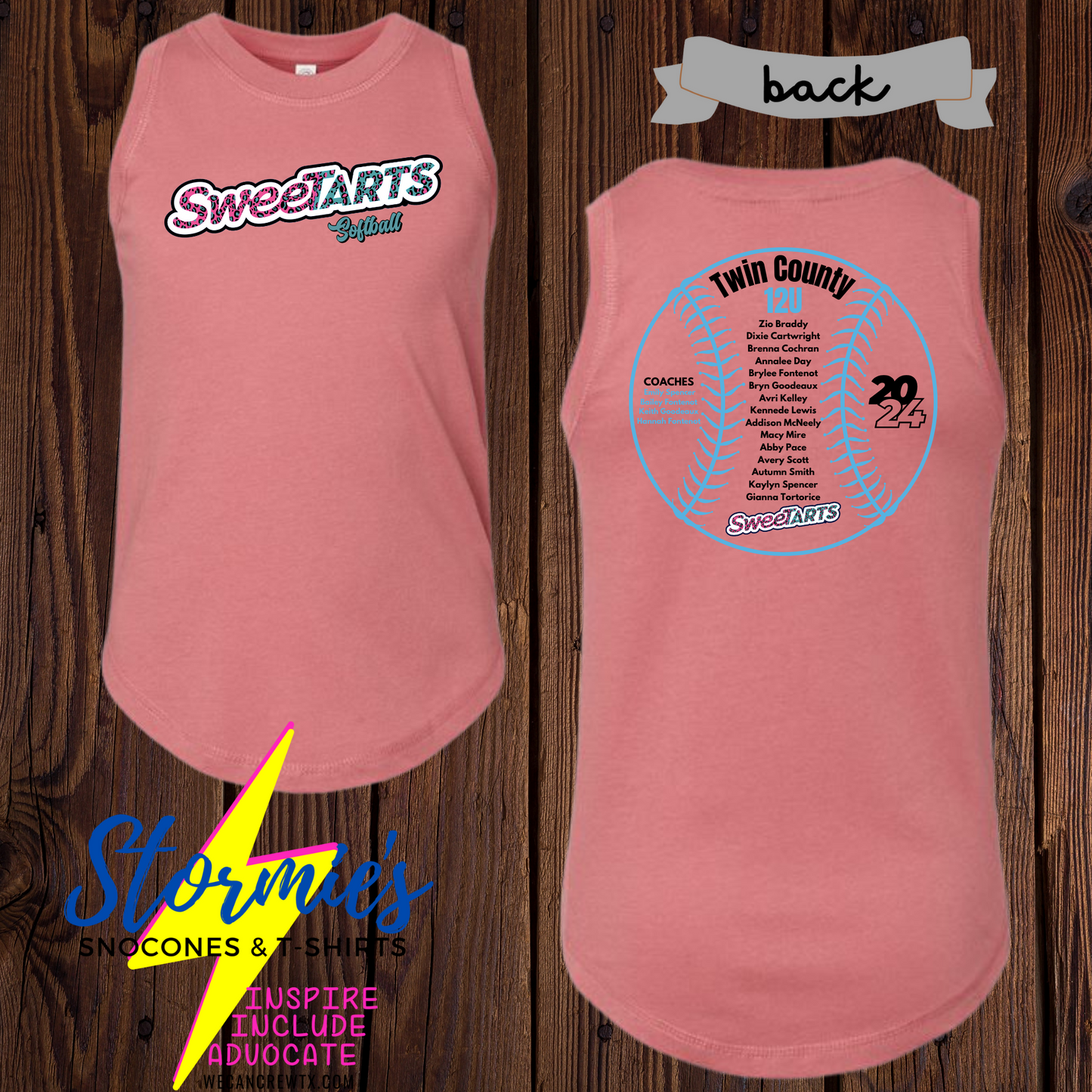 Sweetarts softball 12U Twin County 2024 Girls Pink Tank Top