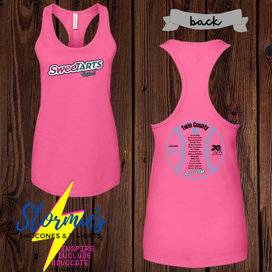 Sweetarts softball 12U Twin County 2024 Pink Bella Racer Back Tank Top