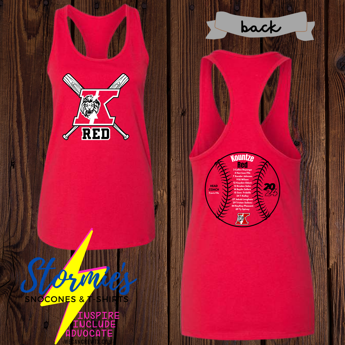 Kountze Red 2024 Baseball Bella Racer Back Tank Top