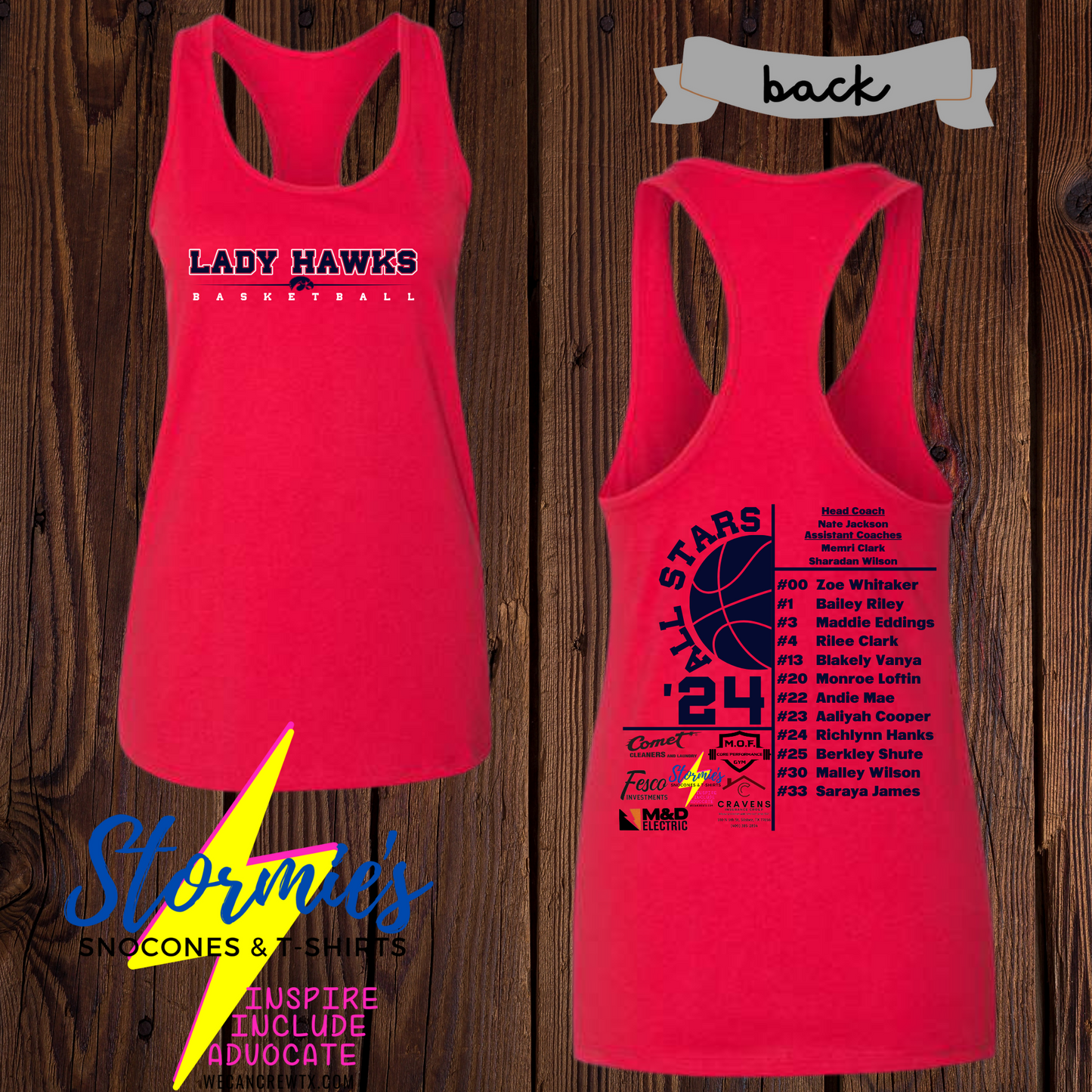 Lady Hawks Basketball All-Stars 2024 Red Bella Racer Back Tank Top