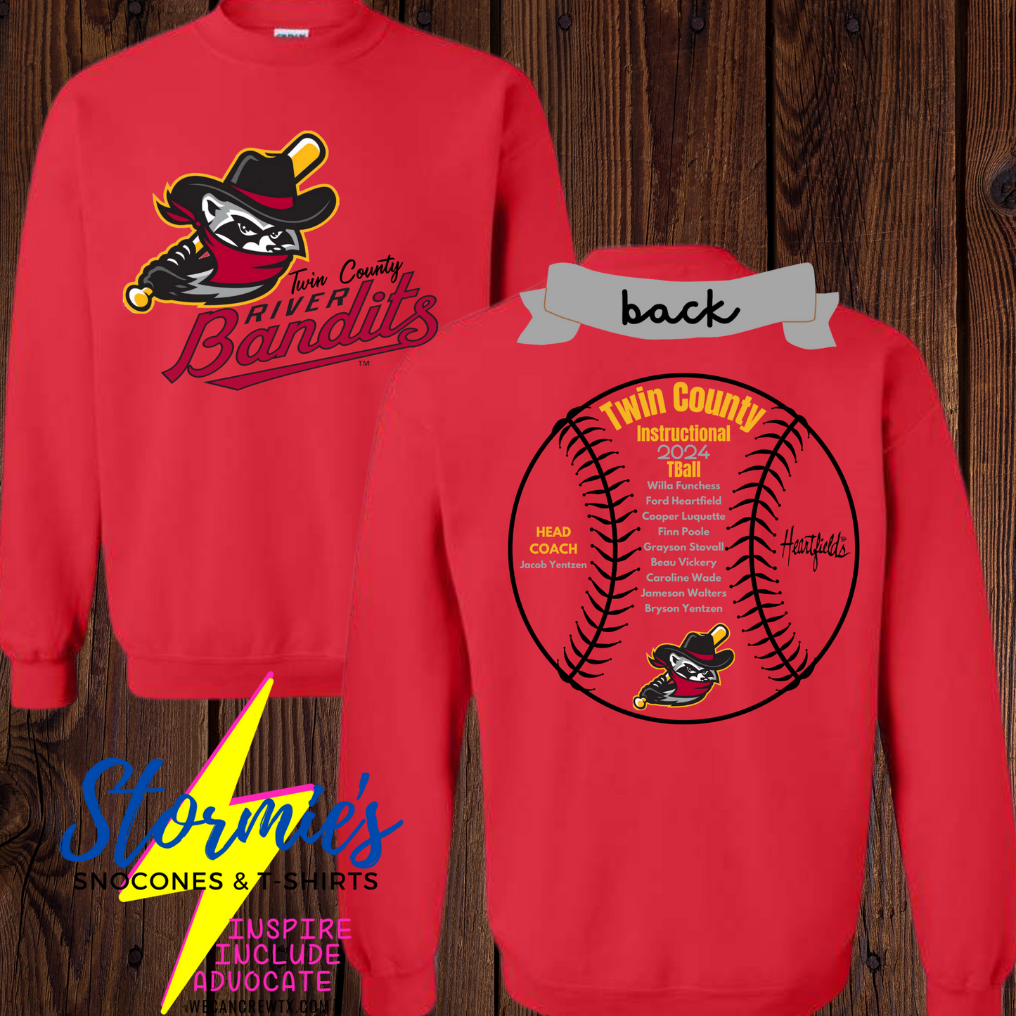 River Bandits  Twin County Instructional Tball 2024 - Sweatshirt & Hoodie & Long Sleeve Shirt 2023-24