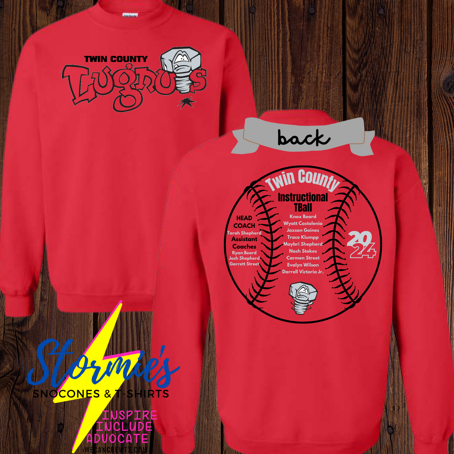 Lugnuts Instructional Tball Twin County 2024- Sweatshirt & Hoodie & Long Sleeve Shirt 2023-24