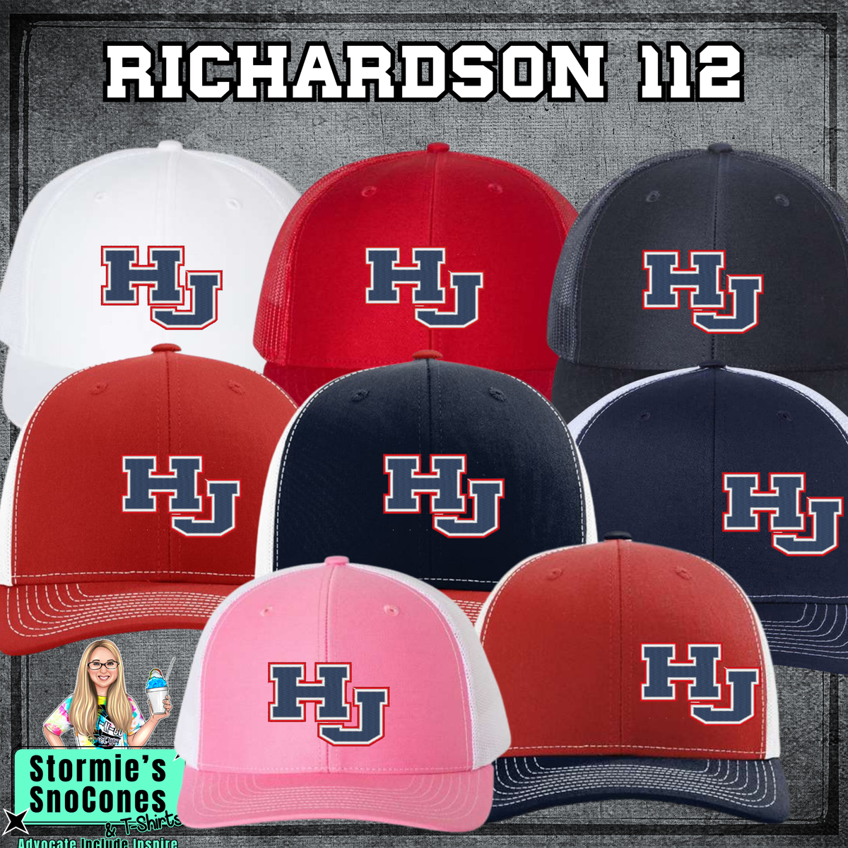 HJ 3 Color Hawks Richardson 112 Mesh Back Embroidered Hat - PICK UP ONLY
