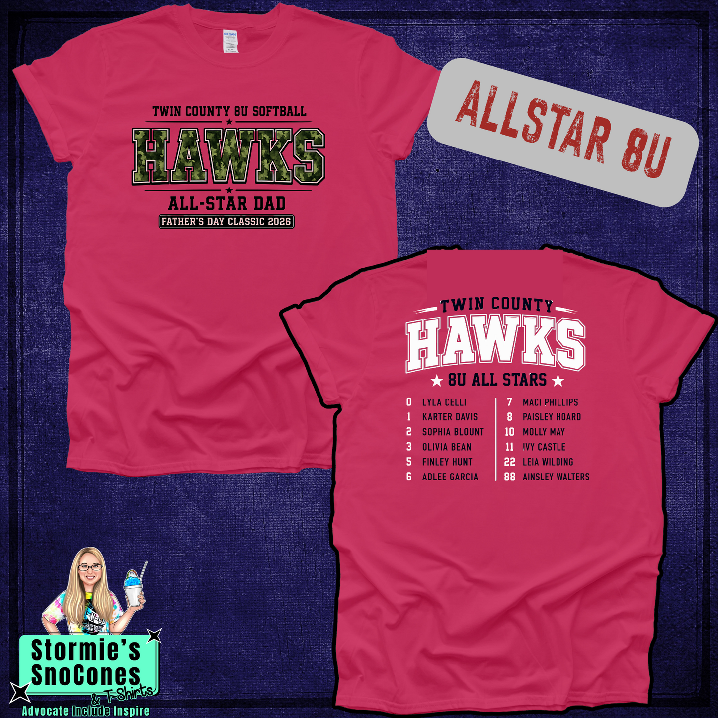 Twin County All-Stars 8U 2026 Father's Day Pink Shirt