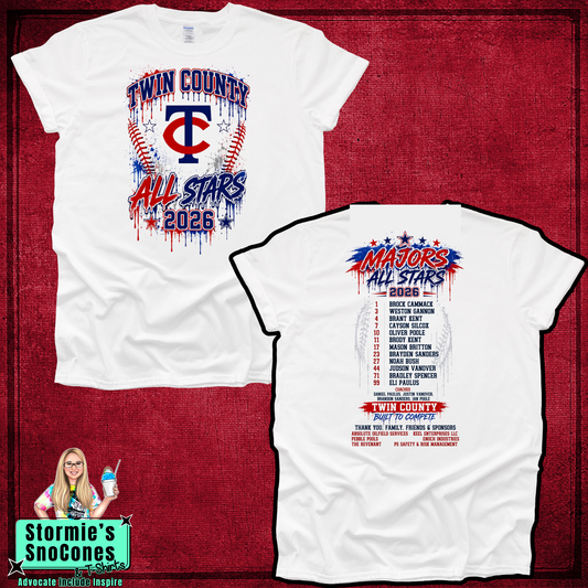 Twin County All-Stars Majors 2026 Splatter White Shirt