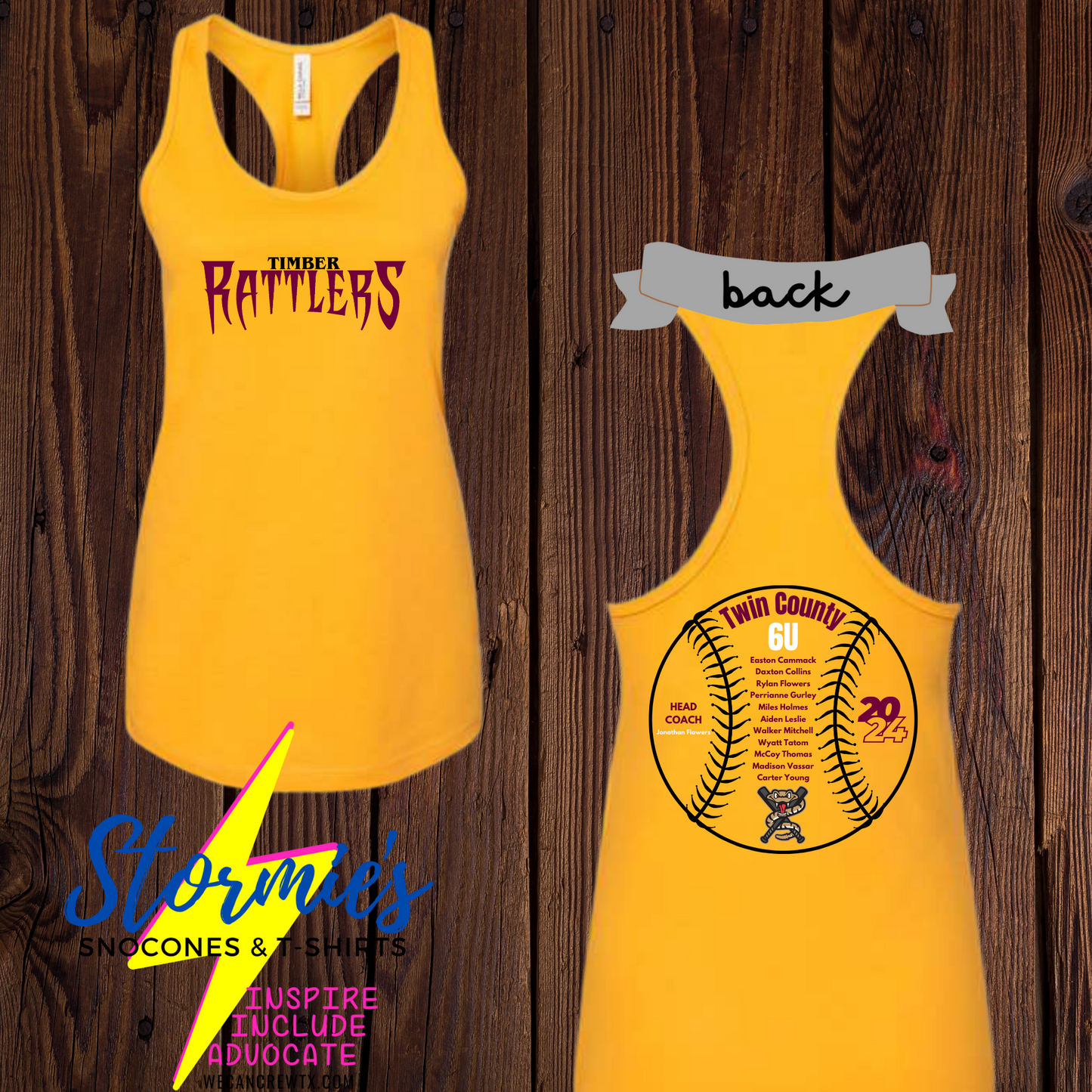 Timber Rattlers Alternate Logo Twin County 6U 2024 Bella Racer Back Tank Top