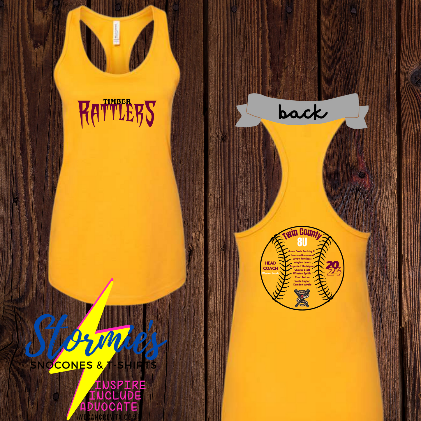 Timber Rattlers Alternate Logo Twin County 8U 2024 Bella Racer Back Tank Top