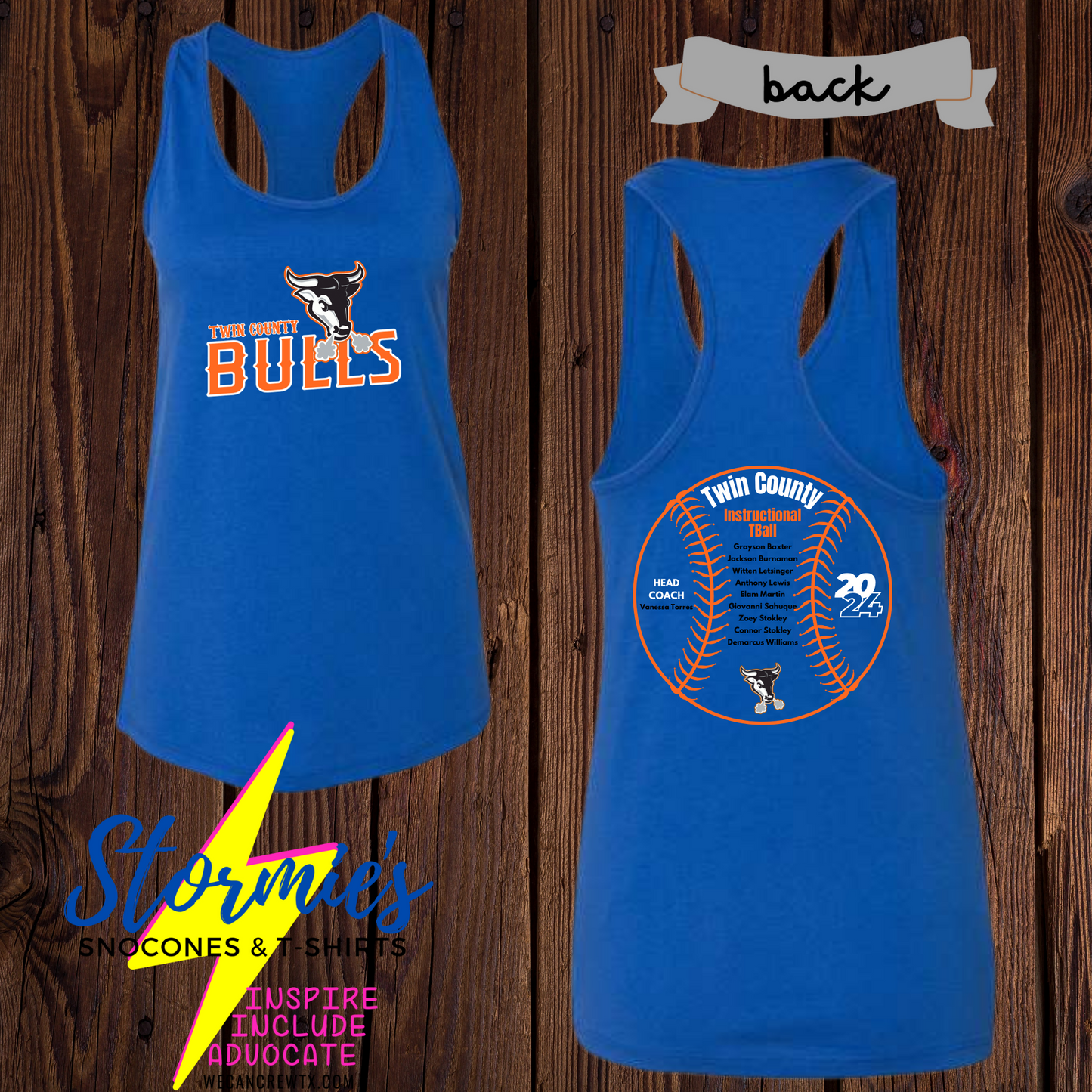 Bulls Instructional Tball Twin County 2024 Bella Racer Back Tank Top