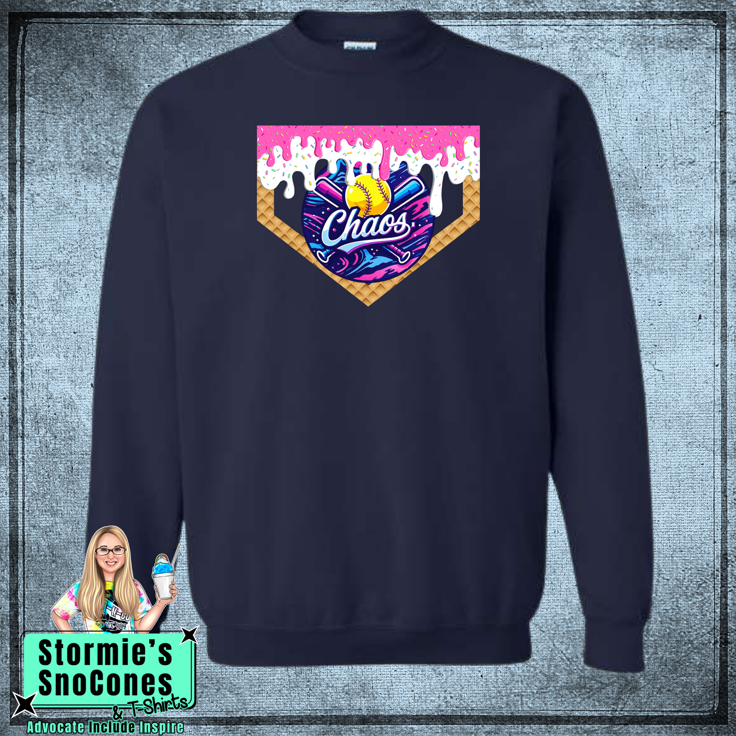 Chaos Twin County - Navy Baseball Drip Sweatshirt & Hoodie & Long Sleeve Shirt