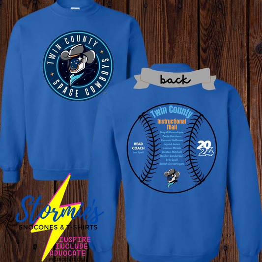 Space Cowboys Instructional Tball Twin County 2024- Sweatshirt & Hoodie & Long Sleeve Shirt 2023-24