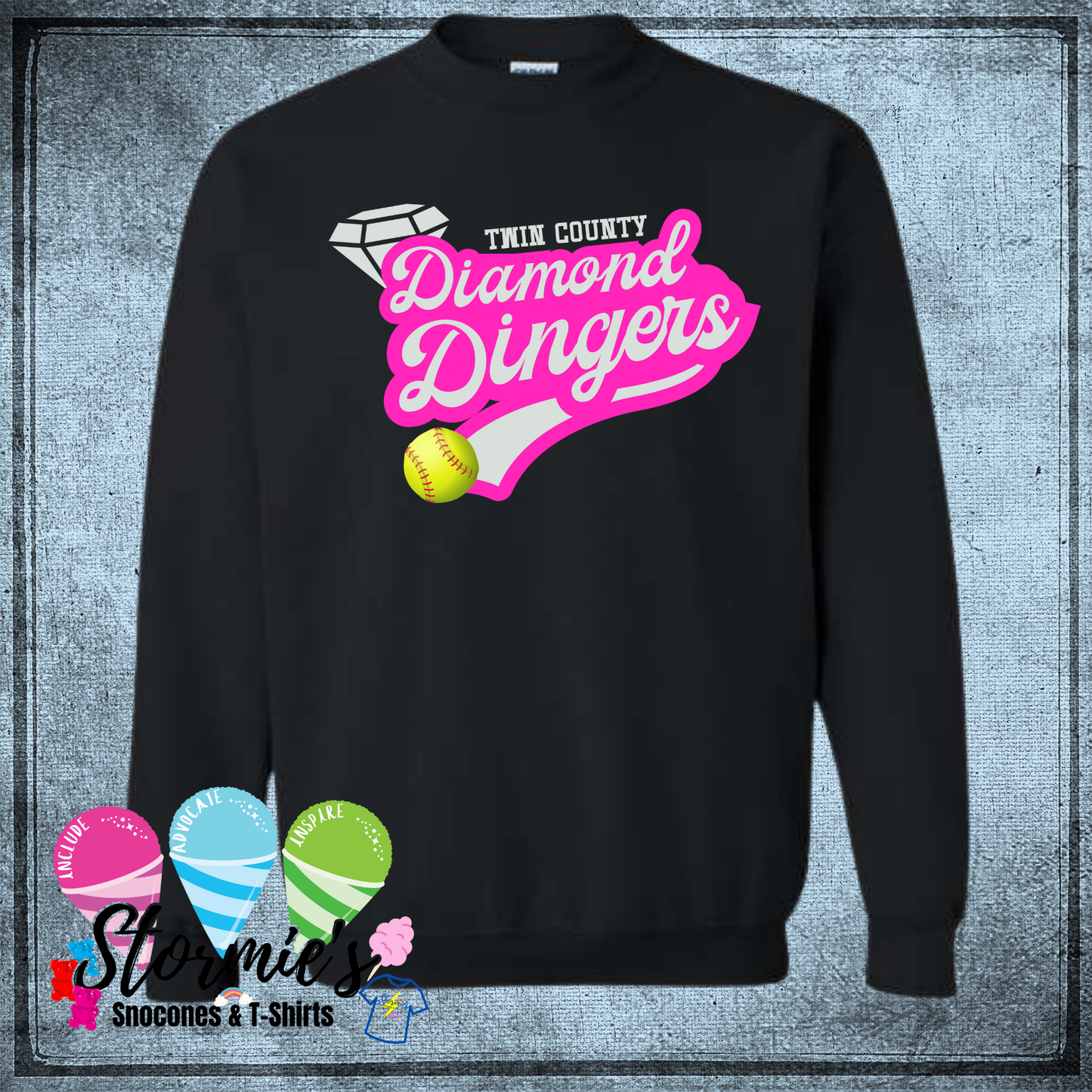 Diamond Dingers Softball Twin County 2025 - Black Sweatshirt & Hoodie & Long Sleeve Shirt