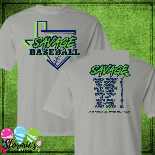 Savage Baseball 2026 Gray Dry Fit Shirt