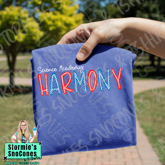 Harmony Science Academy Polka Dot Doodle Blue Gildan Comfort Colors Bella Canvas Shirt