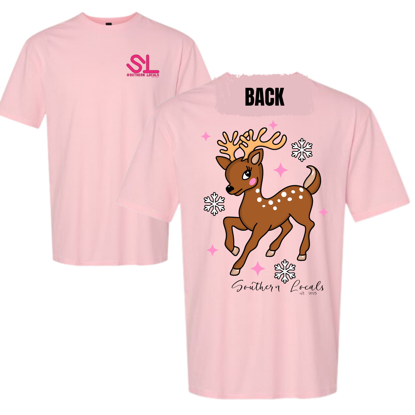 Southern Locals Glitter Baby Deer SoftStyle Light Pink Shirt