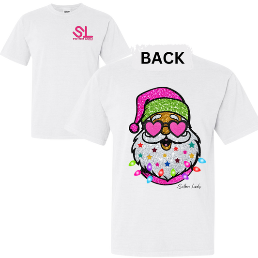 Southern Locals Glitter Santa SoftStyle White Shirt