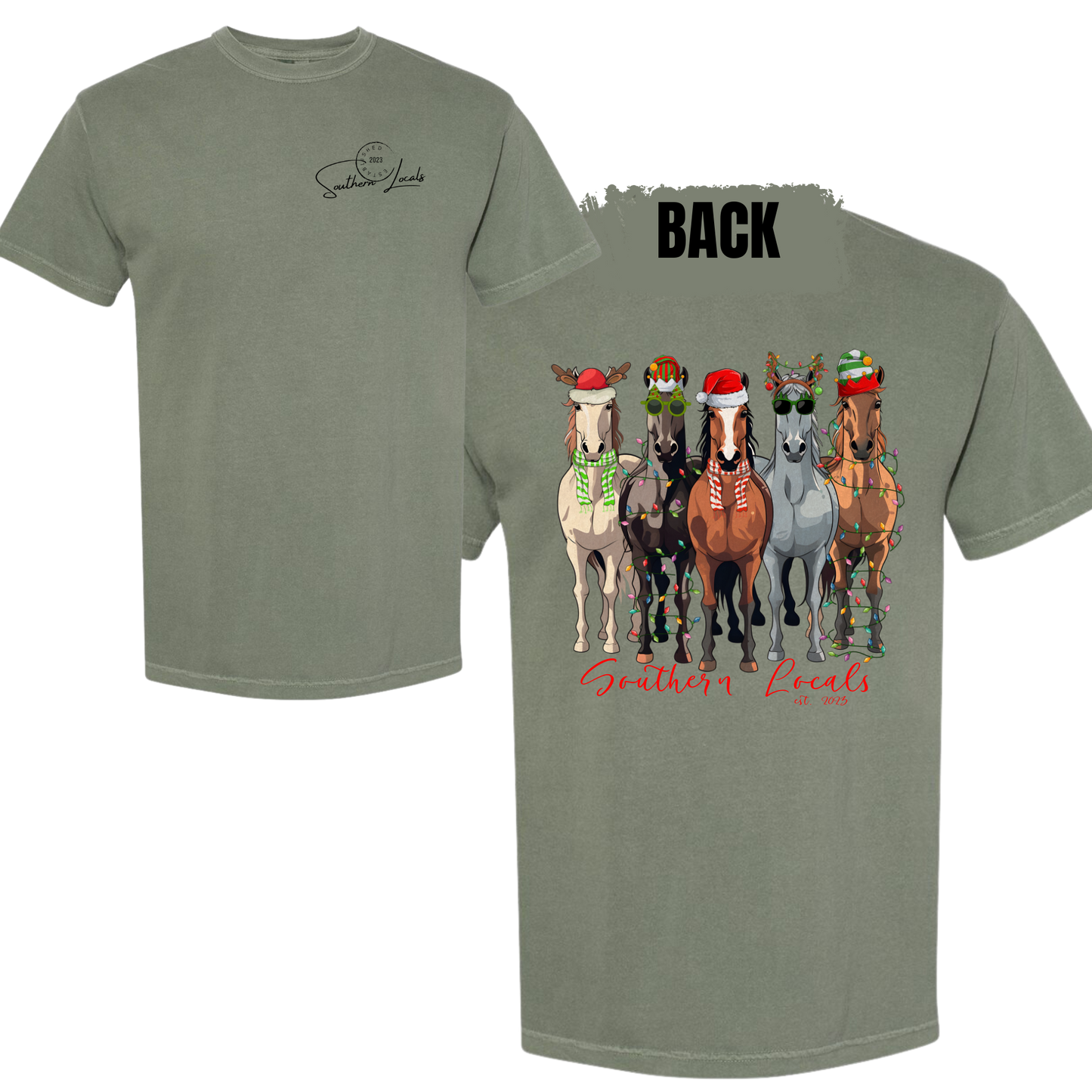 Southern Locals Christmas Horses Comfort Colors Shirt Moss