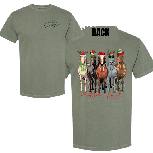 Southern Locals Christmas Horses Comfort Colors Shirt Moss