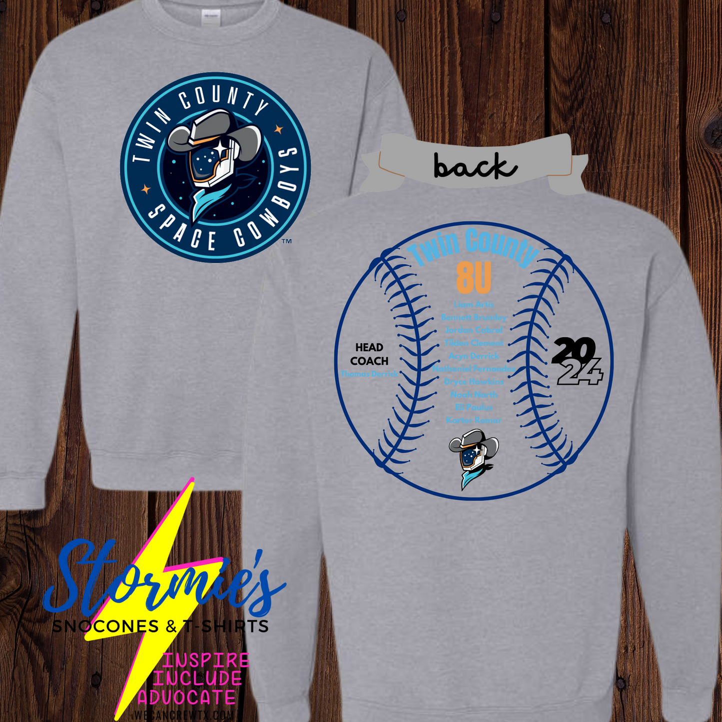 Space Cowboys 8U Twin County 2024- Sweatshirt & Hoodie & Long Sleeve Shirt 2023-24