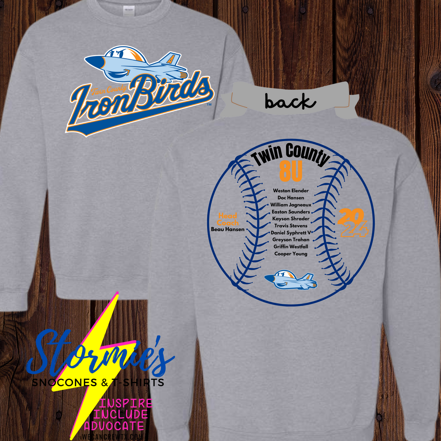 Ironbirds 8U Twin County 2024- Sweatshirt & Hoodie & Long Sleeve Shirt 2023-24