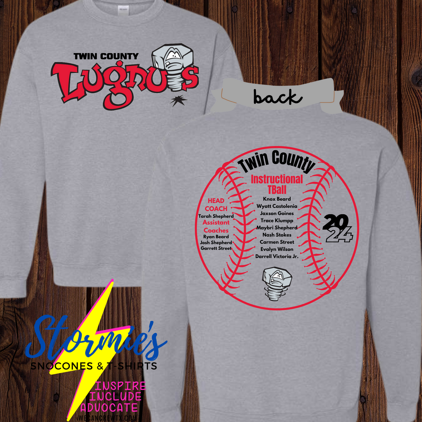 Lugnuts Instructional Tball Twin County 2024- Sweatshirt & Hoodie & Long Sleeve Shirt 2023-24