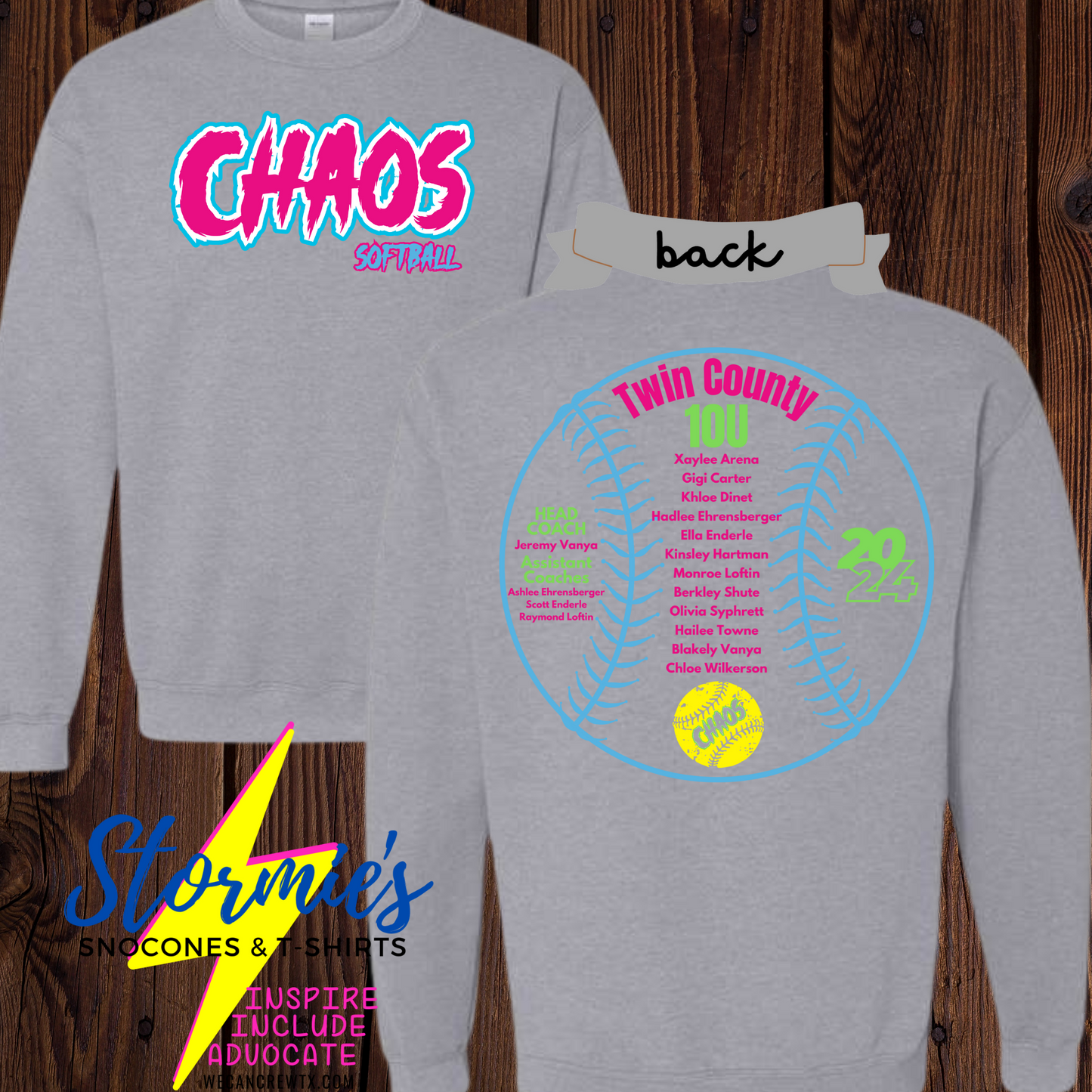 Chaos 10U Twin County 2024- Sweatshirt & Hoodie & Long Sleeve Shirt 2023-24