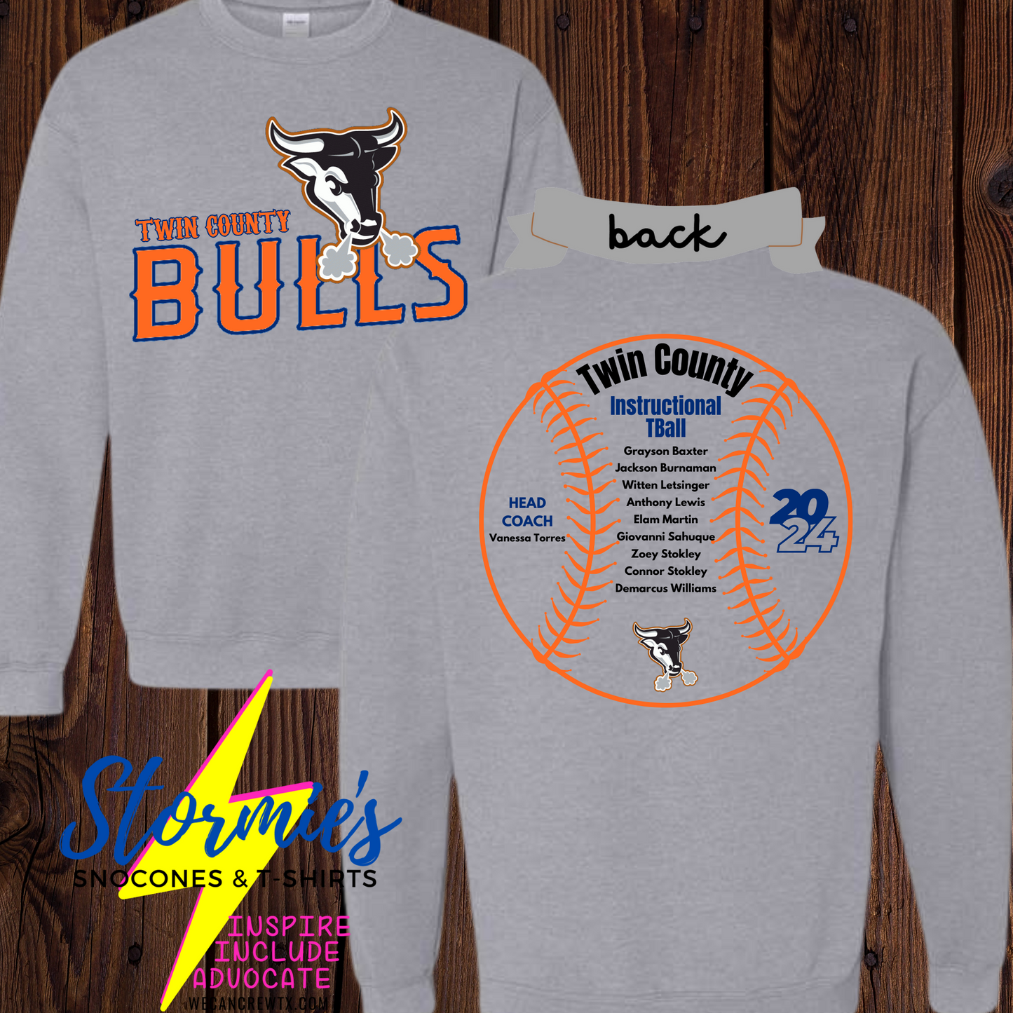 Bulls Instructional Tball Twin County 2024- Sweatshirt & Hoodie & Long Sleeve Shirt 2023-24