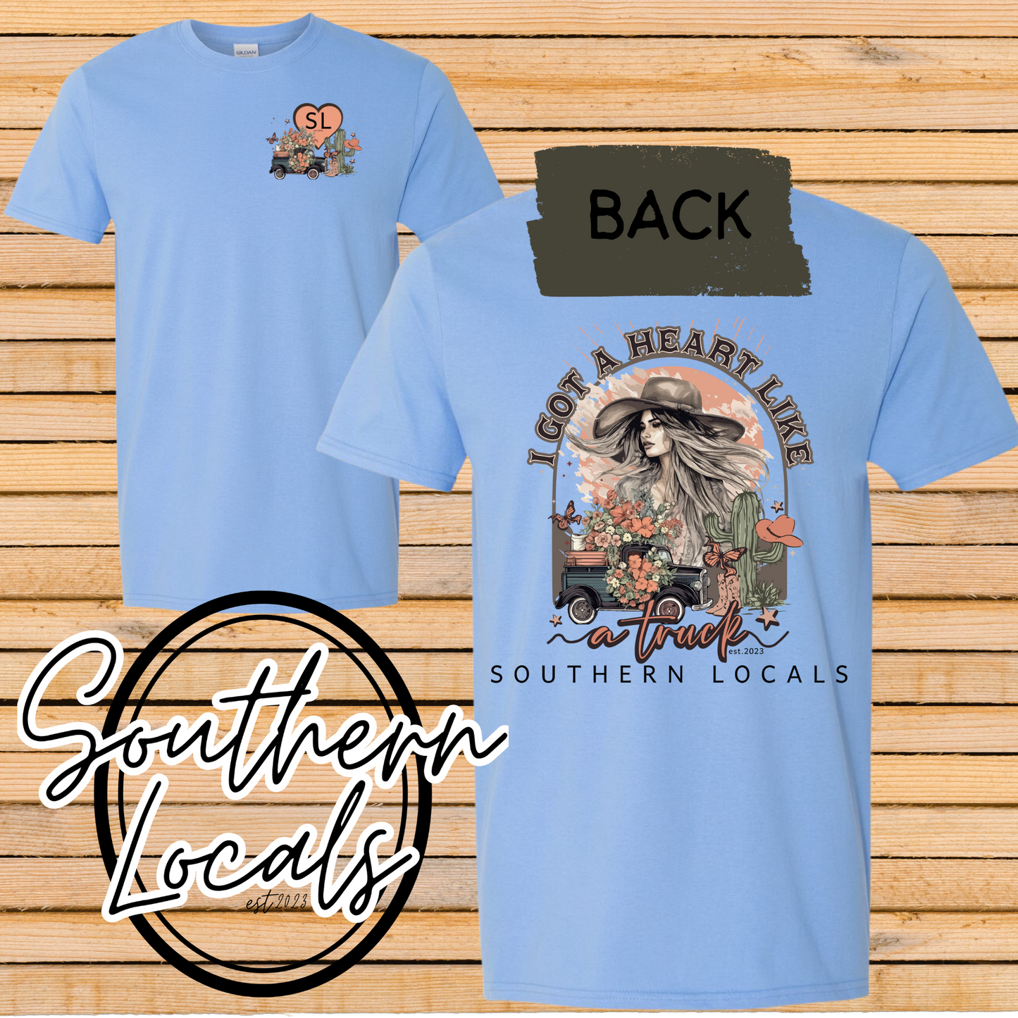 Southern Locals Heart Like a Truck Carolina Blue SoftStyle Shirt