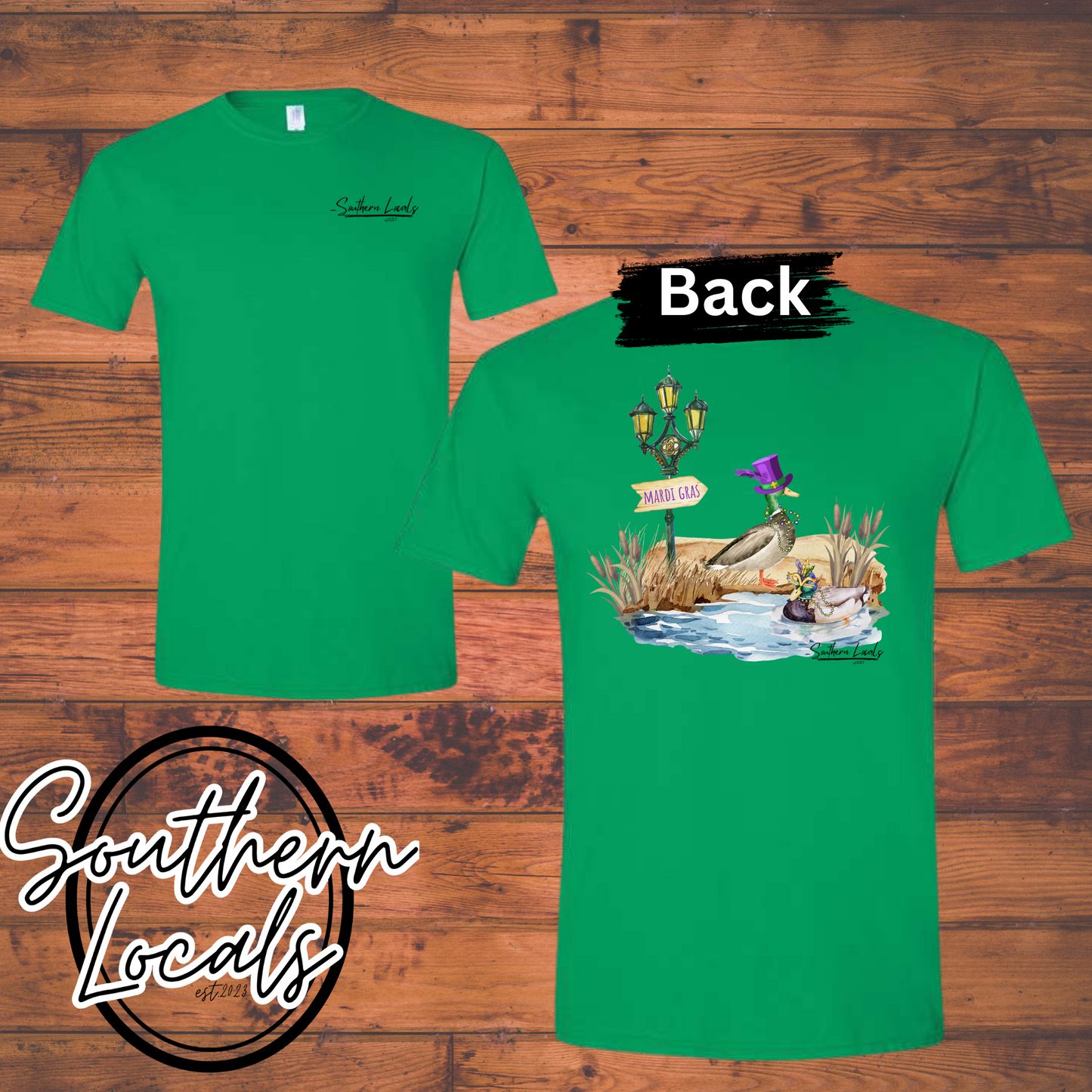 Mardi Gras Ducks Southern Locals Softstyle Irish Green Shirt