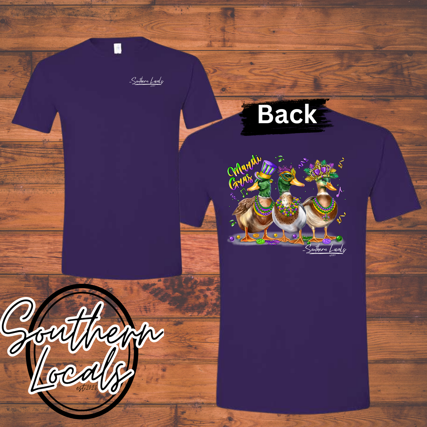 Mardi Gras Duck Party Southern Locals Softstyle Purple Shirt