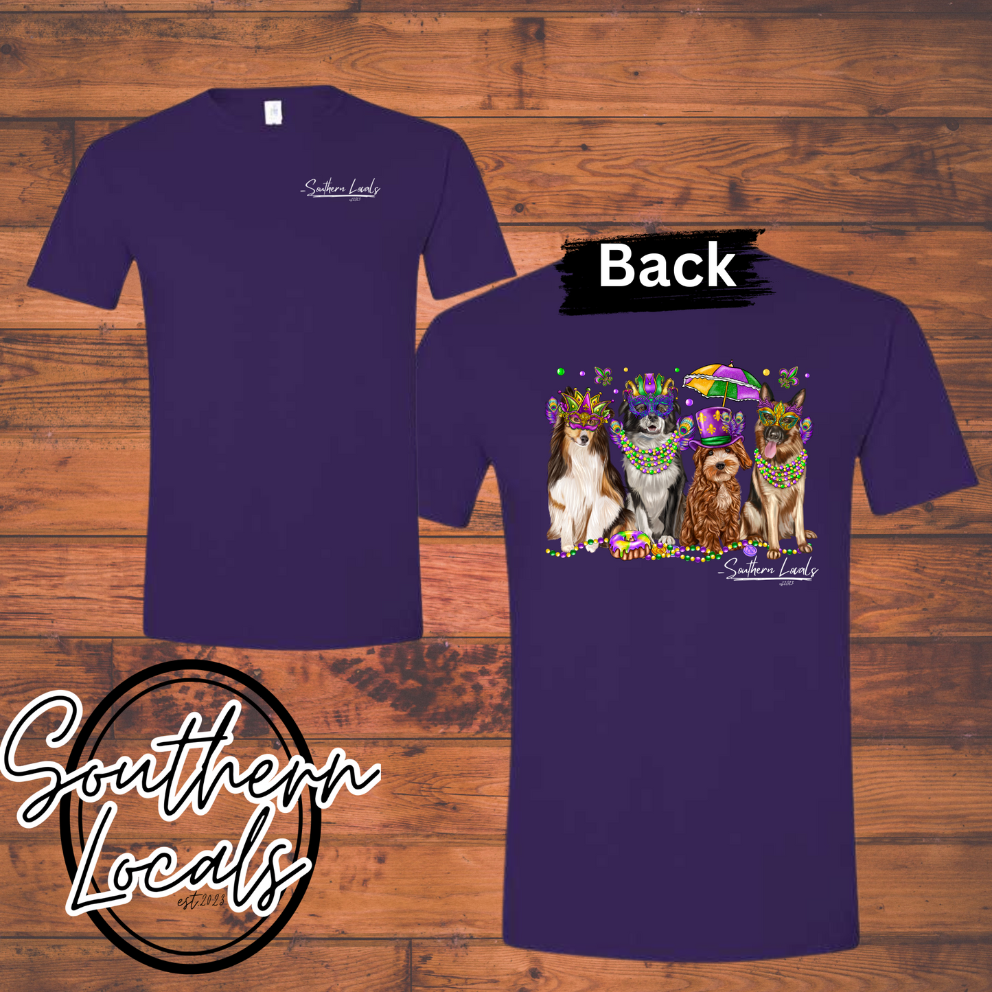 Mardi Gras Dogs Southern Locals Softstyle Purple Shirt