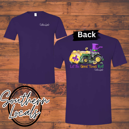 Mardi Gras Tractor Southern Locals Softstyle Purple Shirt