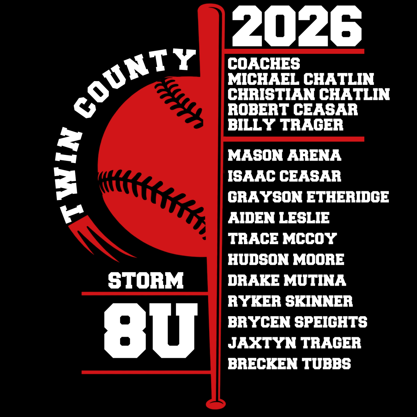 Storm 8U Twin County 2026 Black Shirt