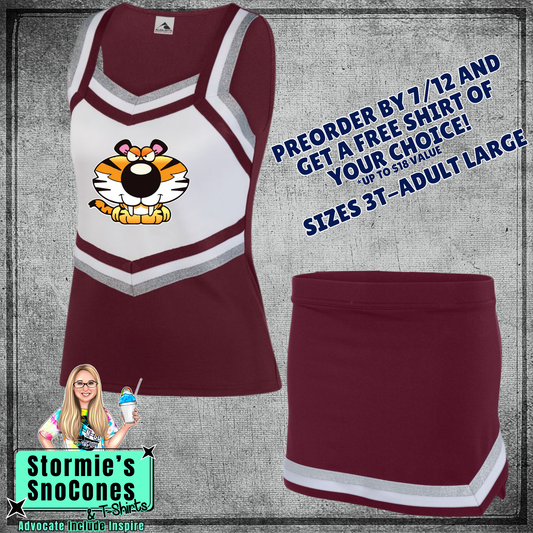 Devers Tigers Custom Maroon White Cheer Outfit 2026 Preorder