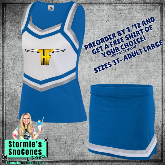Hamshire Fannett Longhorns Custom Blue White Cheer Outfit 2026 Preorder