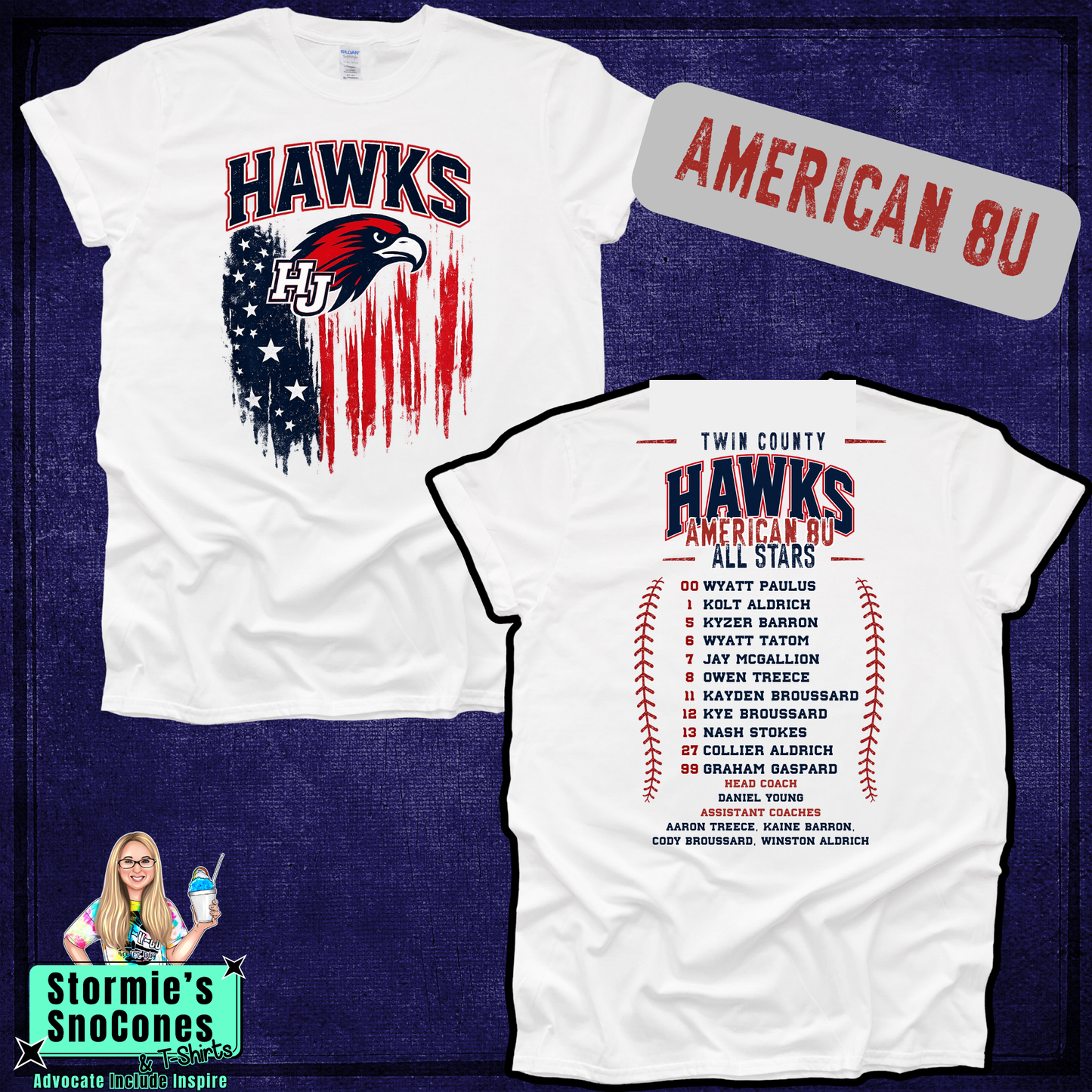 Twin County All-Stars American 8U Coach Pitch 2026 White Shirt