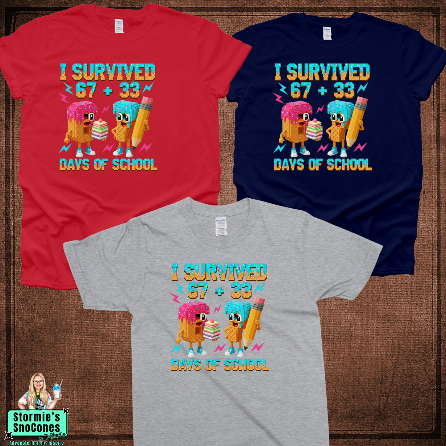 100 Days of School - I survived 67+33 days Ice Cream Tshirt